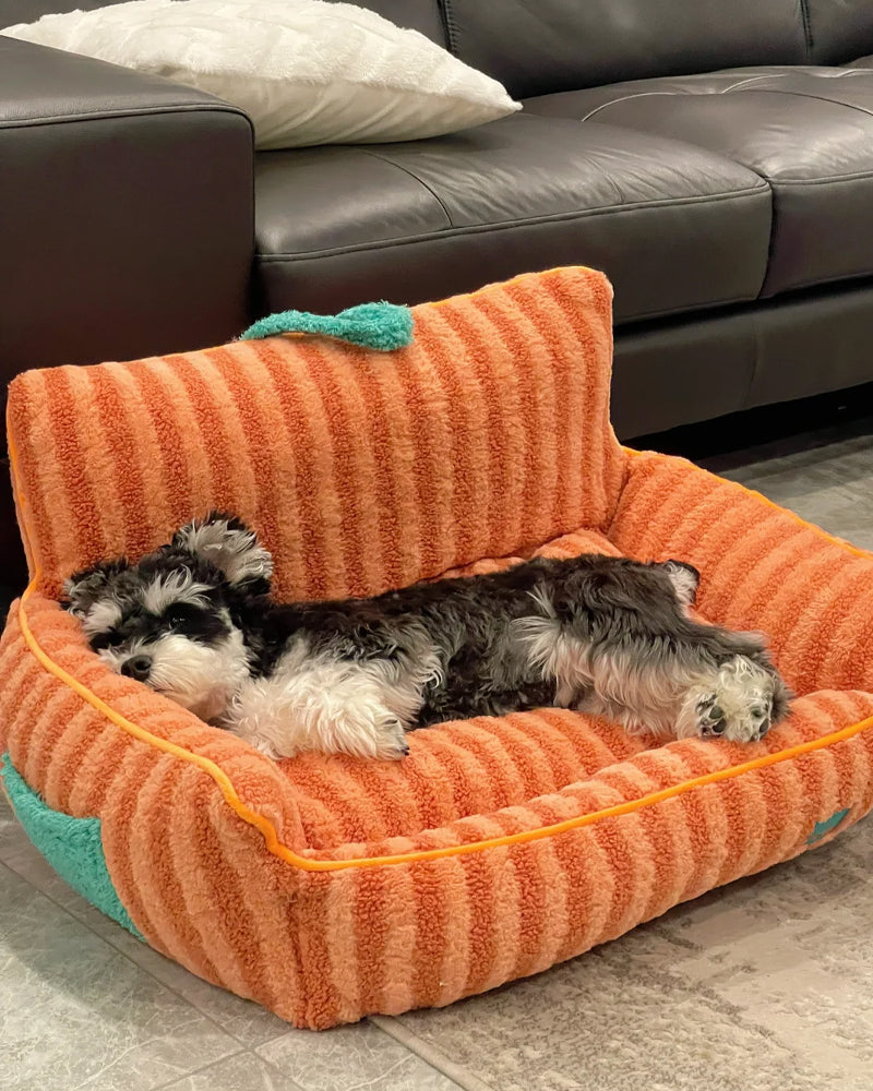 Orange Striped Pet Bed Removable Soft Pet Sofa