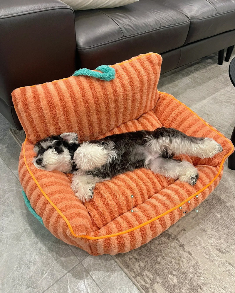 Orange Striped Pet Bed Removable Soft Pet Sofa