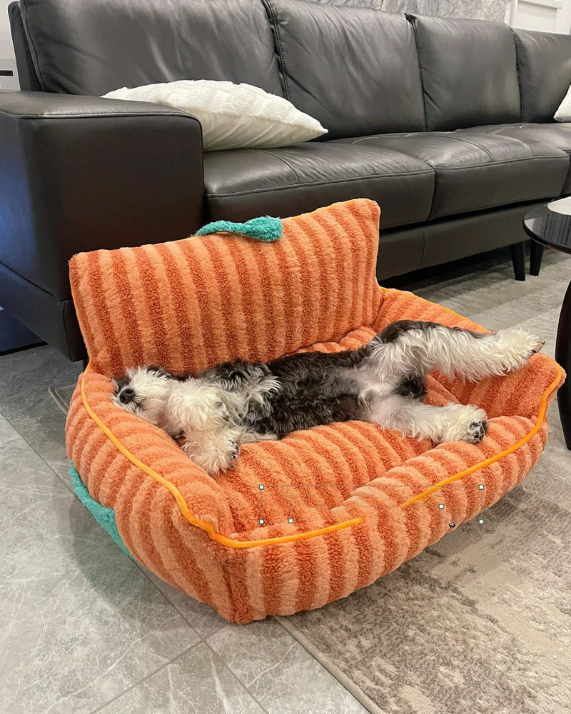 Orange Striped Pet Bed Removable Soft Pet Sofa