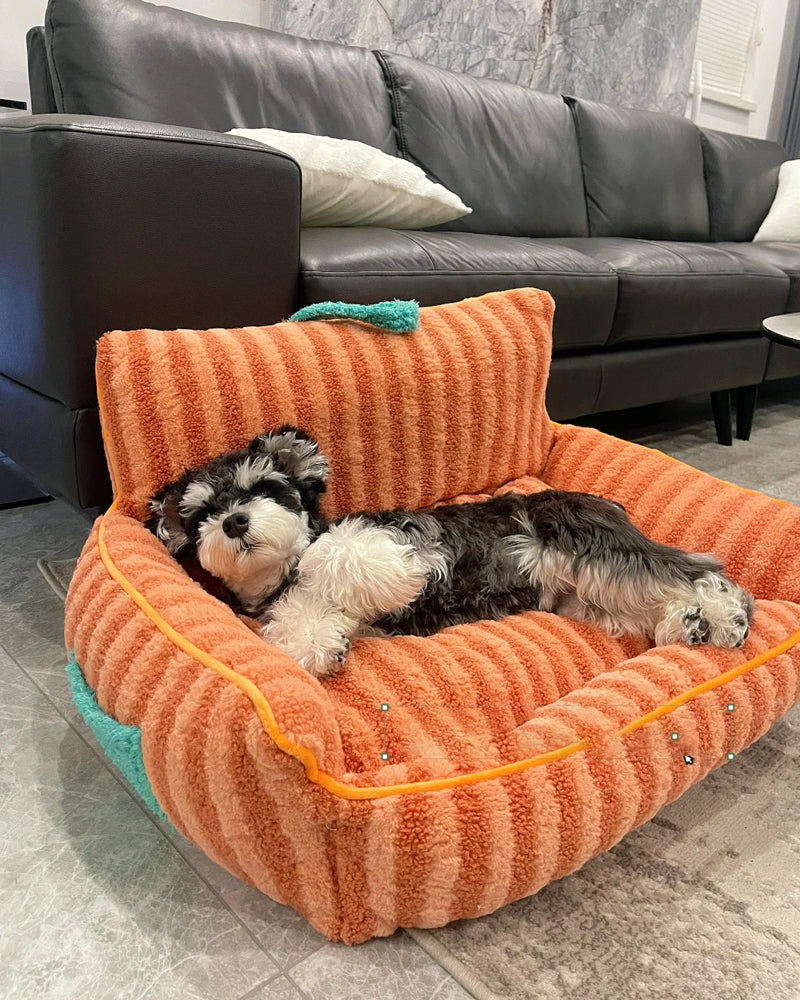 Orange Striped Pet Bed Removable Soft Pet Sofa