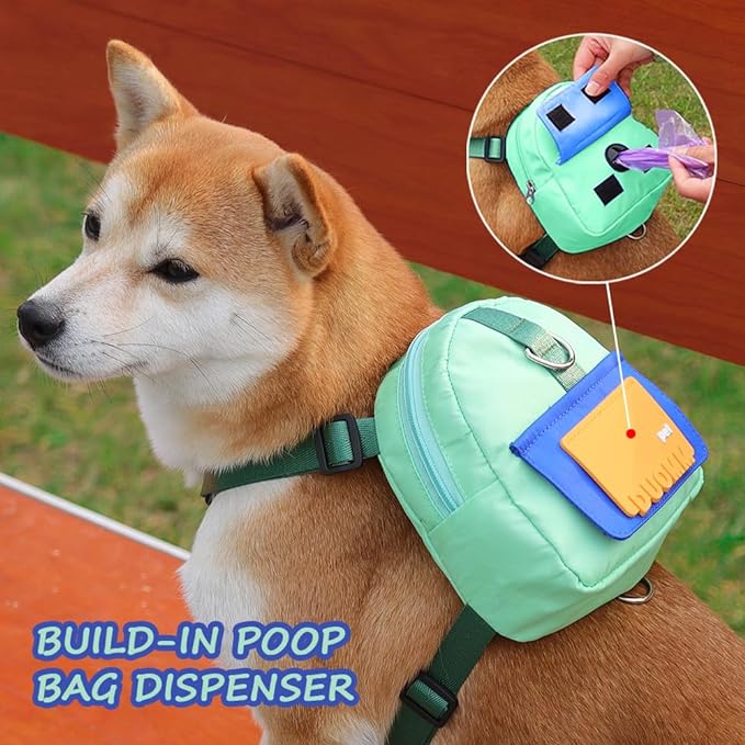 Cute Pet Dog Carrying Backpack｜Built-in Dog Poop Bag Dispenser with Leash